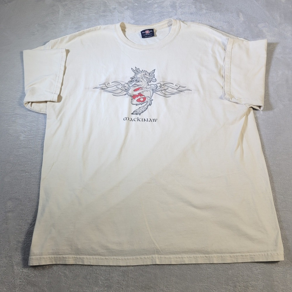 Vintage Del Sol T-Shirt Men XXL Cream Dragon Mackinaw Graphic Heavyweight Cotton